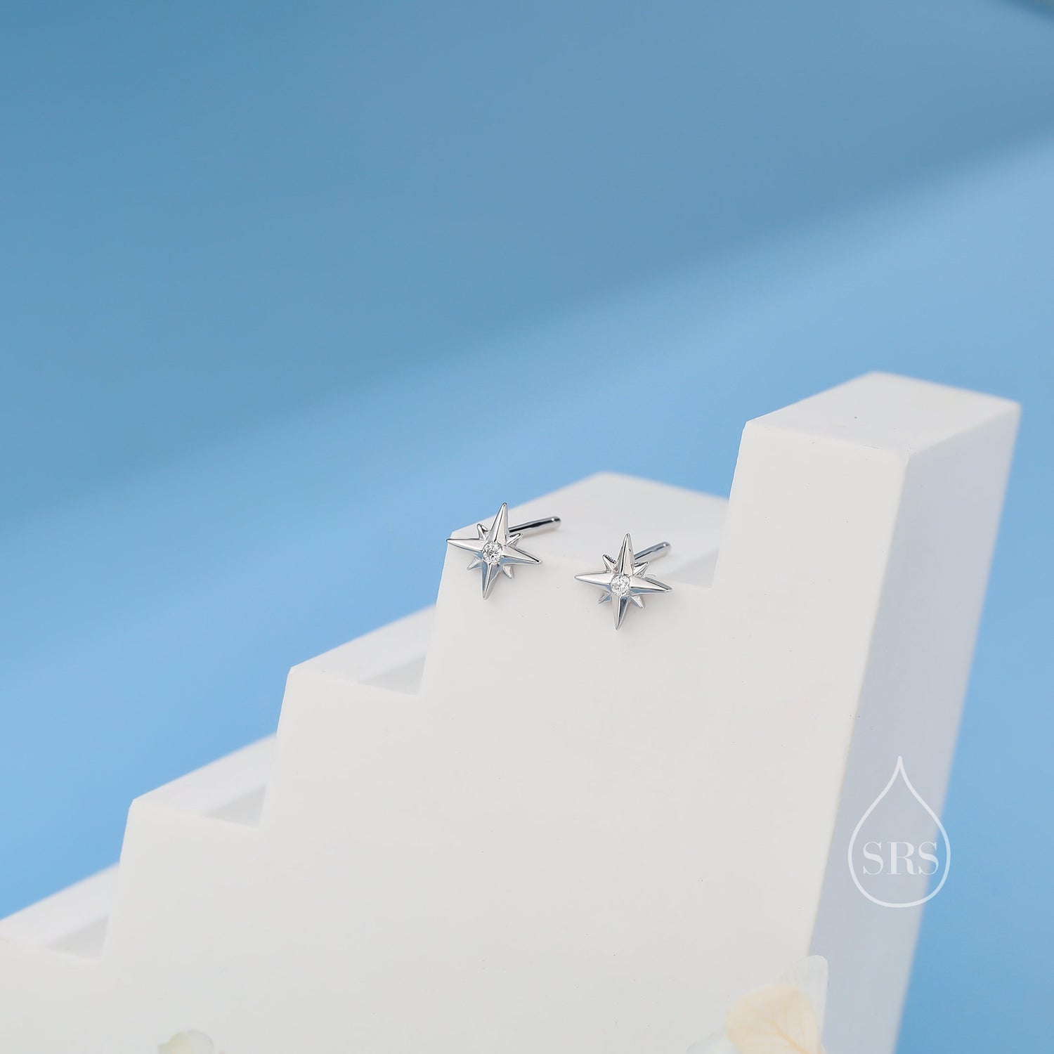 Tiny Starburst CZ Stud Earrings in Sterling Silver, Silver, Gold or Rose Gold, Small Star Earrings, Celestial Jewellery