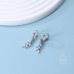 Sterling Silver Olive Leaf Huggie Hoops, Clear CZ or Green CZ, Dainty Leaf Detachable Hoops, Olive Branch Hoops