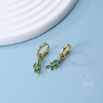 Sterling Silver Olive Leaf Huggie Hoops, Clear CZ or Green CZ, Dainty Leaf Detachable Hoops, Olive Branch Hoops