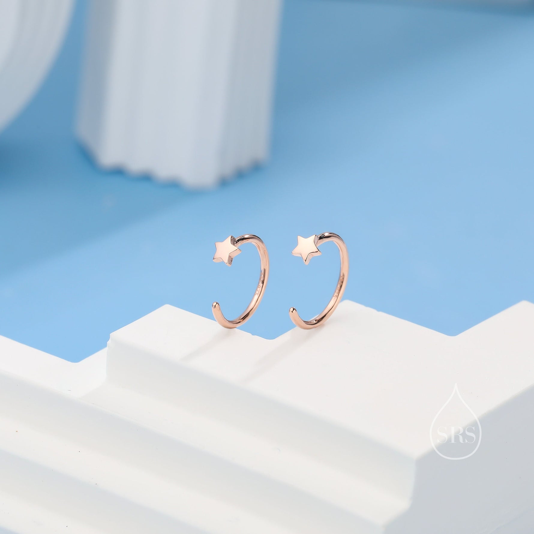Extra Tiny Star Huggie Hoop Earrings in Sterling Silver, Tiny North Star Open Hoops, Pull Through Threaders, Half Hoops