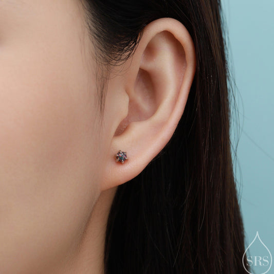 Cosmic Purple Opal Long Prong Stud Earrings in Sterling Silver, Silver or Gold, Opal Earrings, Tiny Opal Earrings, Dainty Opal Earrings