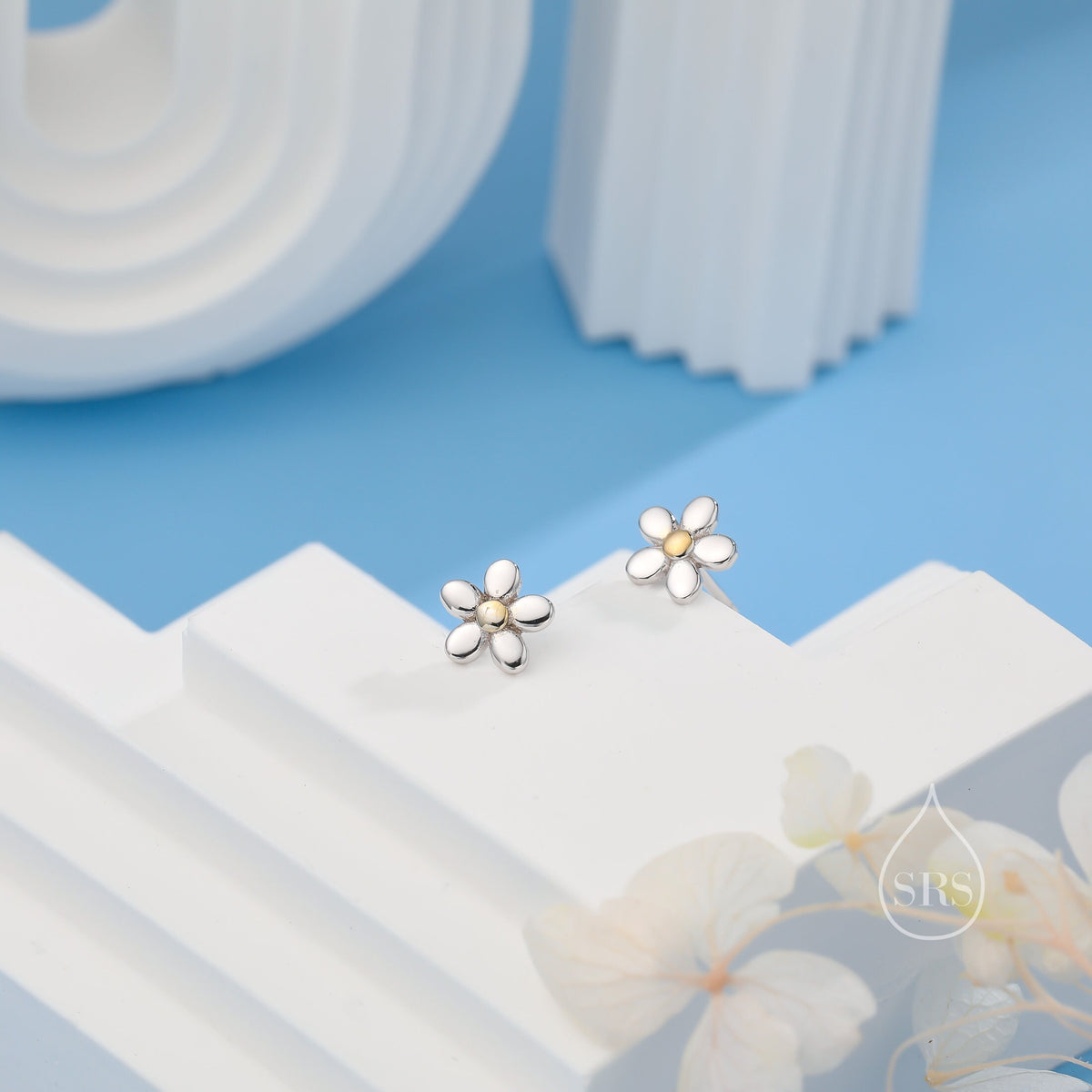 Tiny Little Forget-me-not Flower Stud Earrings in Sterling Silver, Cute Flower Stud, Tiny Flower Earrings, Floral Earrings