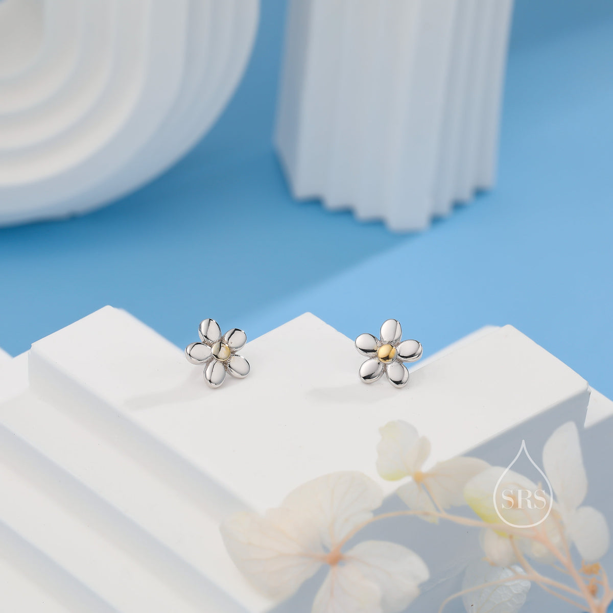 Tiny Little Forget-me-not Flower Stud Earrings in Sterling Silver, Cute Flower Stud, Tiny Flower Earrings, Floral Earrings