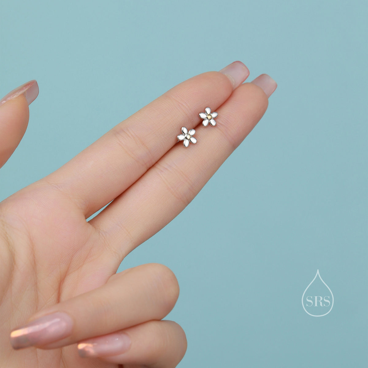 Tiny Little Forget-me-not Flower Stud Earrings in Sterling Silver, Cute Flower Stud, Tiny Flower Earrings, Floral Earrings