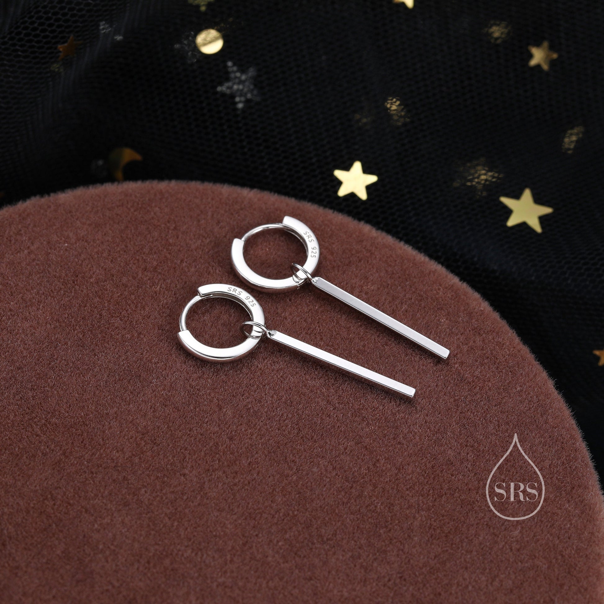 Sterling Silver Long Bars Huggie Hoop Earrings, 8mm Hoops with Detachable Bars, Bar Earrings, Bar Dangle Hoops, Bar Earrings