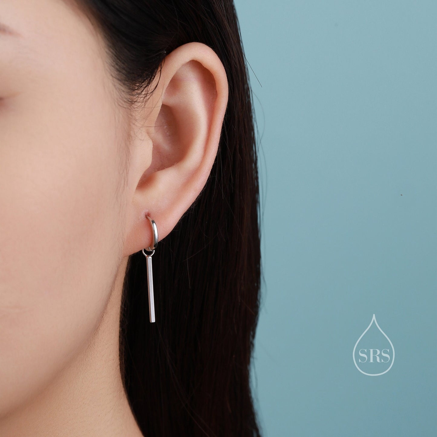 Sterling Silver Long Bars Huggie Hoop Earrings, 8mm Hoops with Detachable Bars, Bar Earrings, Bar Dangle Hoops, Bar Earrings