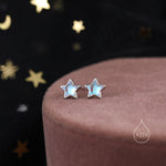 Moonstone Star Stud Earrings in Sterling Silver, Silver or Gold, Simulated Moonstone Star Hoops, Celestial Earrings, Star Earrings