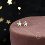 Moonstone Star Stud Earrings in Sterling Silver, Silver or Gold, Simulated Moonstone Star Hoops, Celestial Earrings, Star Earrings