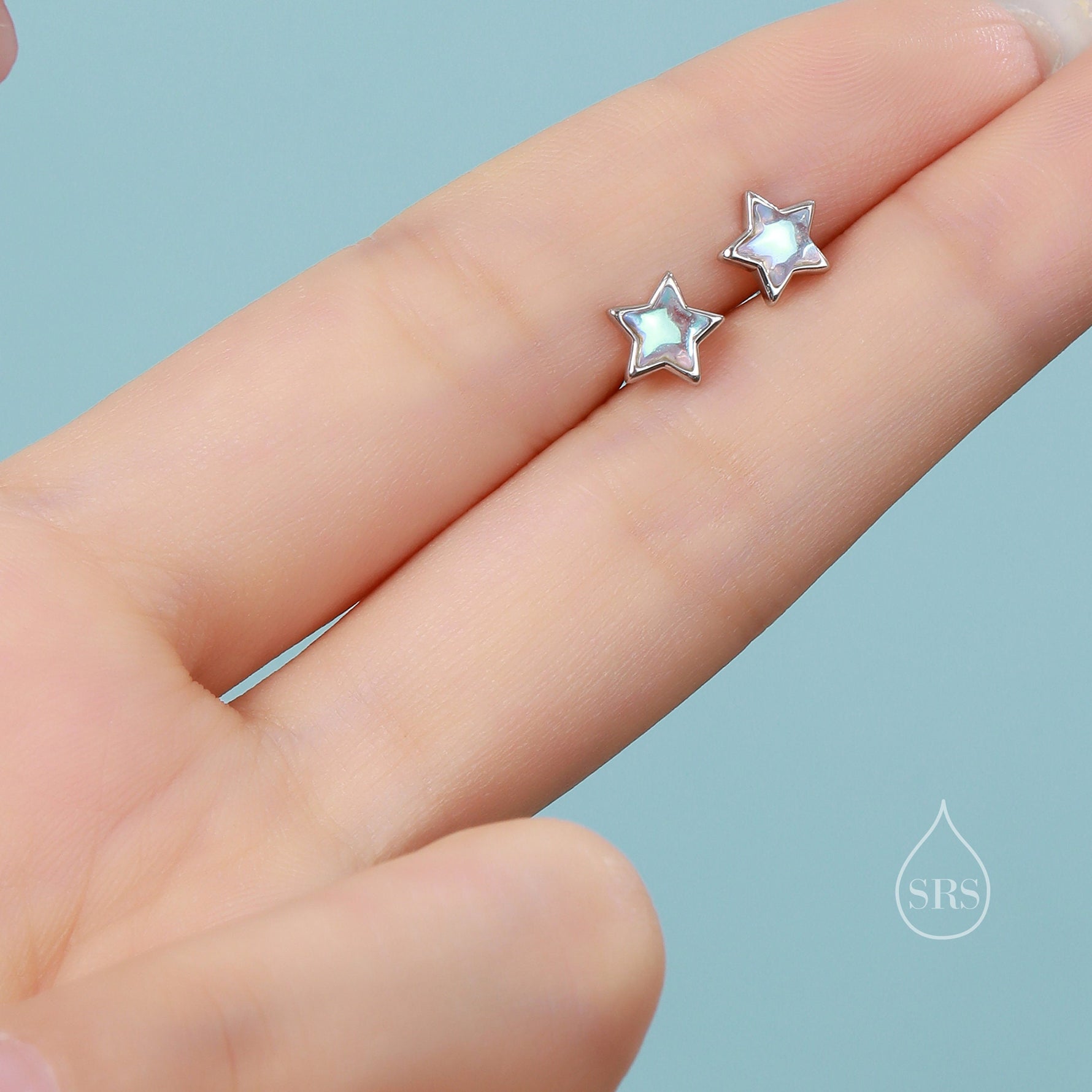 Moonstone Star Stud Earrings in Sterling Silver, Silver or Gold, Simulated Moonstone Star Hoops, Celestial Earrings, Star Earrings