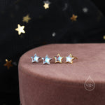 Moonstone Star Stud Earrings in Sterling Silver, Silver or Gold, Simulated Moonstone Star Hoops, Celestial Earrings, Star Earrings