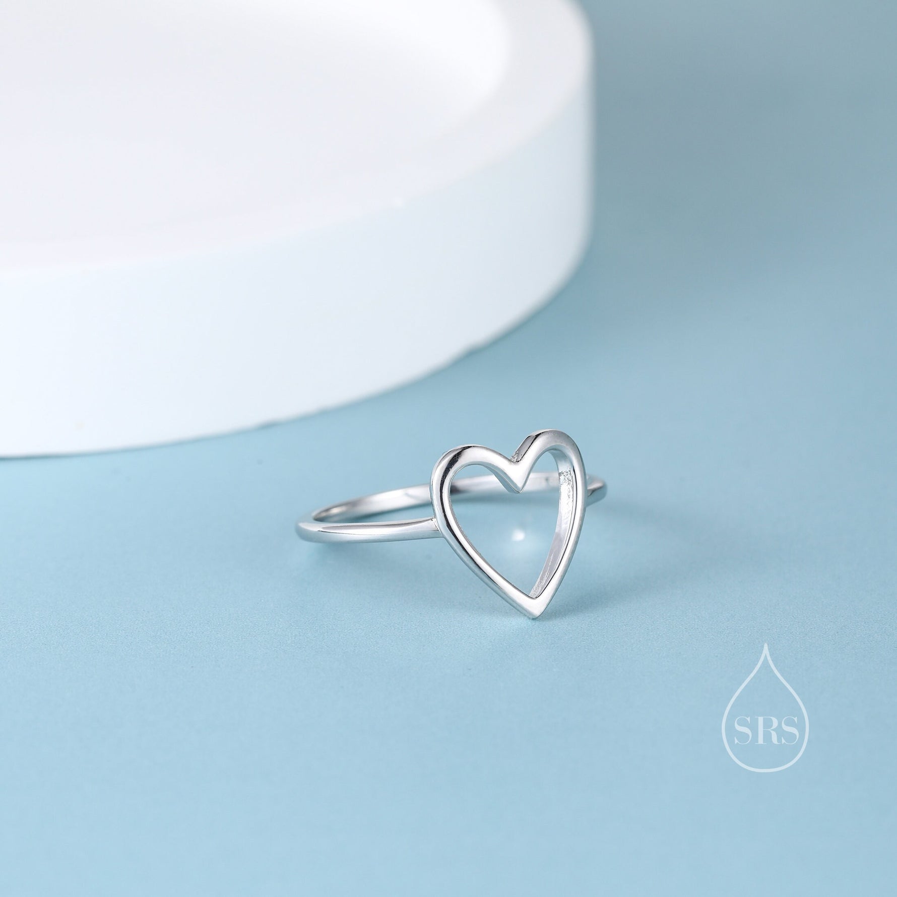 Open Heart Ring in Sterling Silver, US 5 - 8, Minimalist Ring, Geometric Heart Ring in Silver, Solid Silver Ring