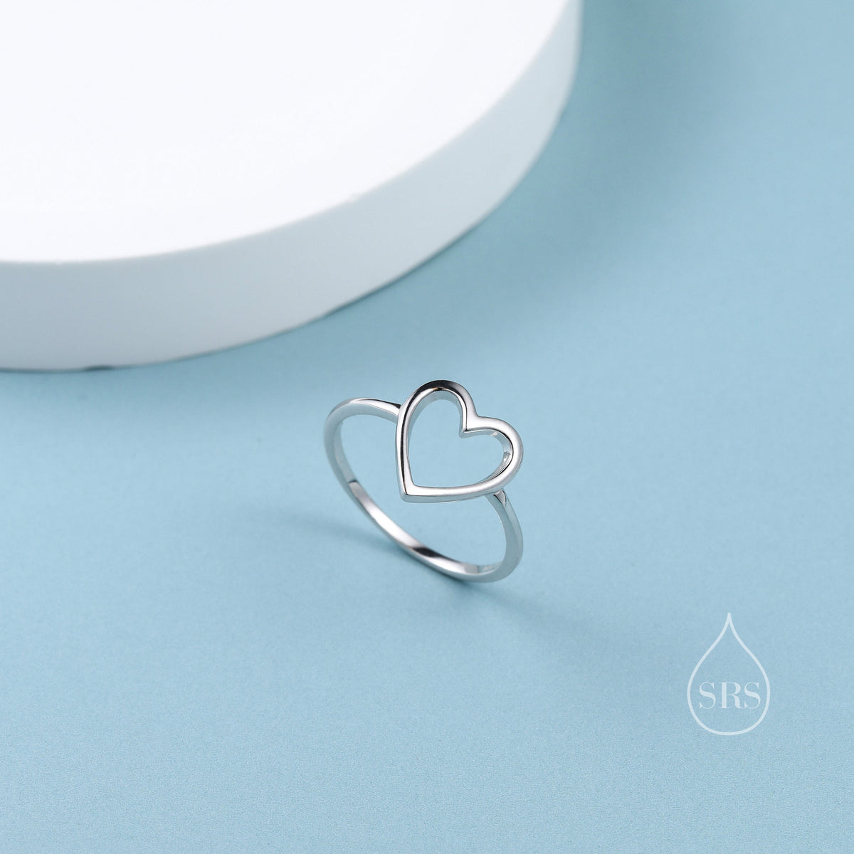 Open Heart Ring in Sterling Silver, US 5 - 8, Minimalist Ring, Geometric Heart Ring in Silver, Solid Silver Ring