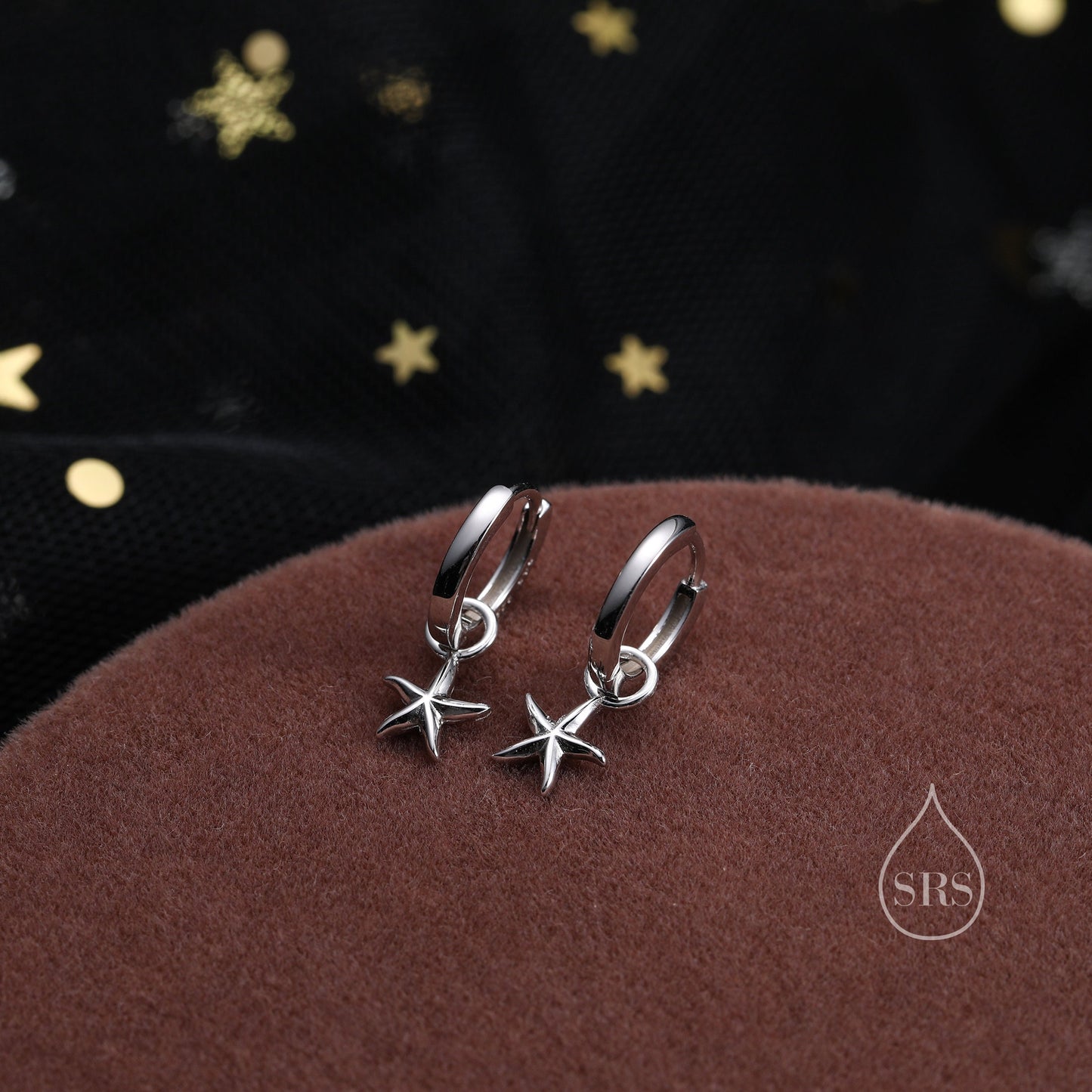 Starfish Huggie Hoop Earrings in Sterling Silver, Sea Star Huggie Hoops, Silver or Gold or Rose Gold,  Detachable Star Fish Hoops