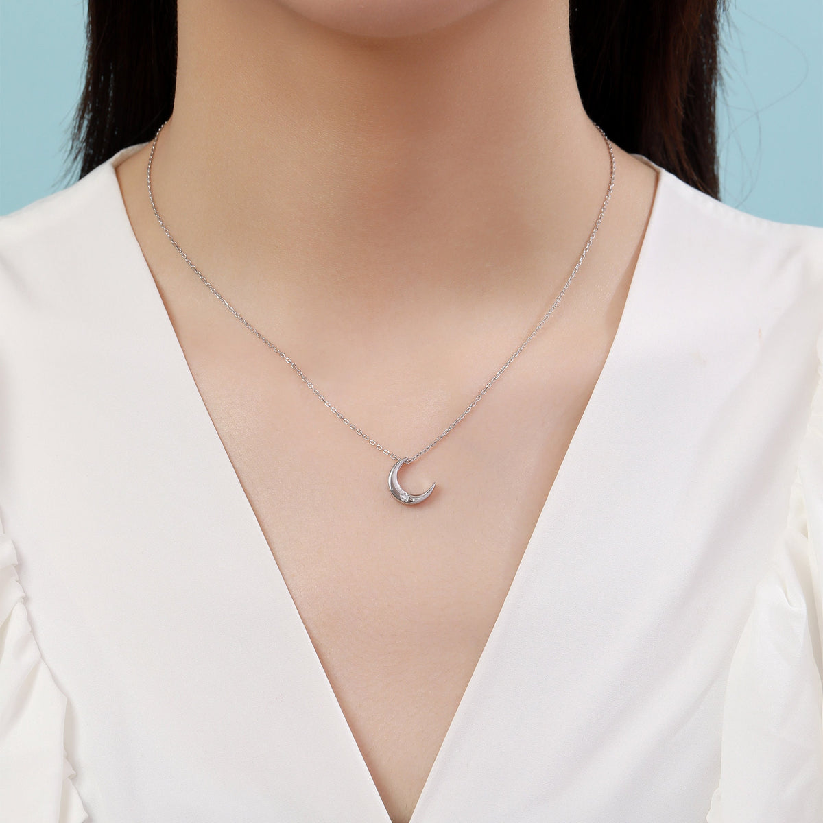 Crescent Moon Starburst CZ Pendant Necklace