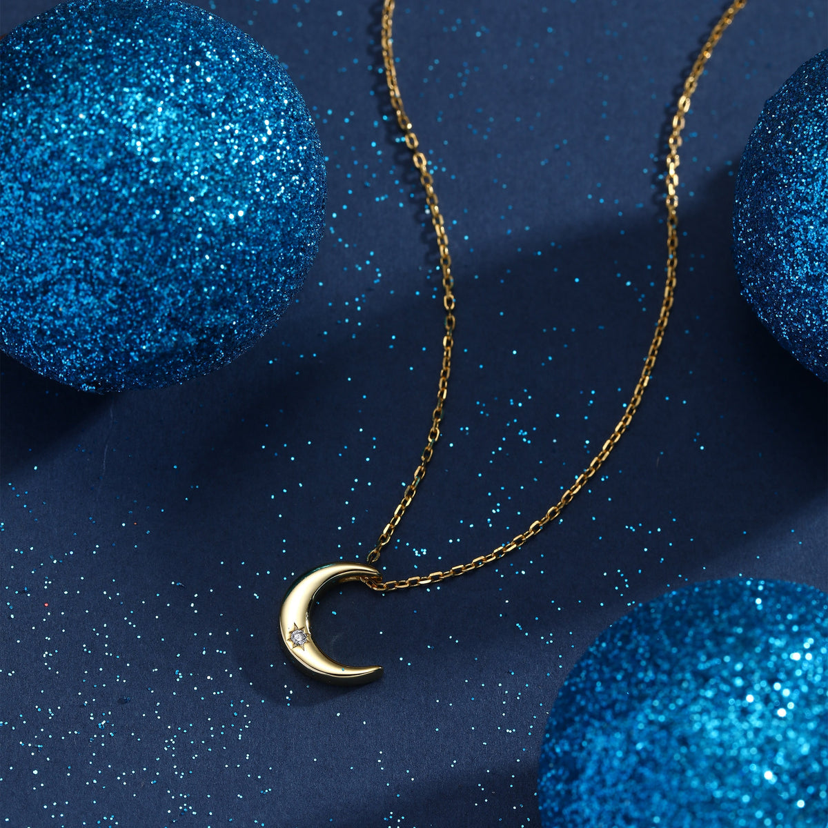 Crescent Moon Starburst CZ Pendant Necklace