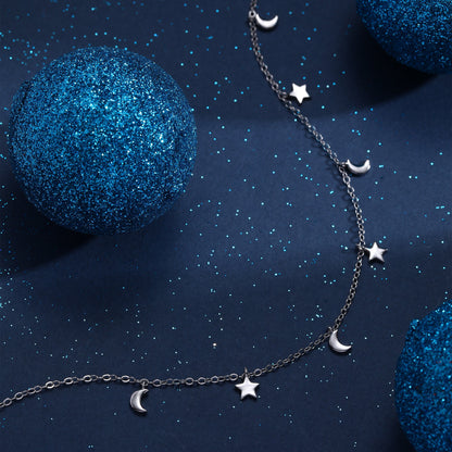 Crescent Moon and Star Charm Necklace in Sterling Silver, Silver or Gold, Star and Moon Necklace, Star Moon Pendant, New Moon Necklace