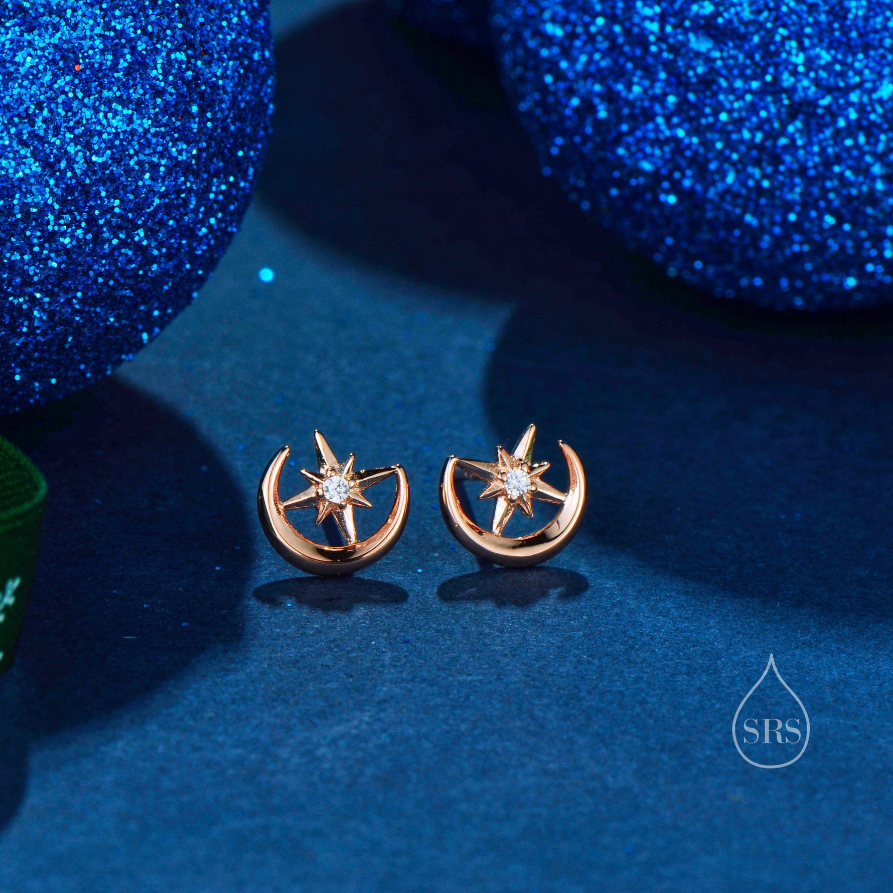 Delicate Moon and Star Stud Earrings in Sterling Silver, Silver, Gold or Rose Gold, Small Moon Earrings, Celestial Jewellery