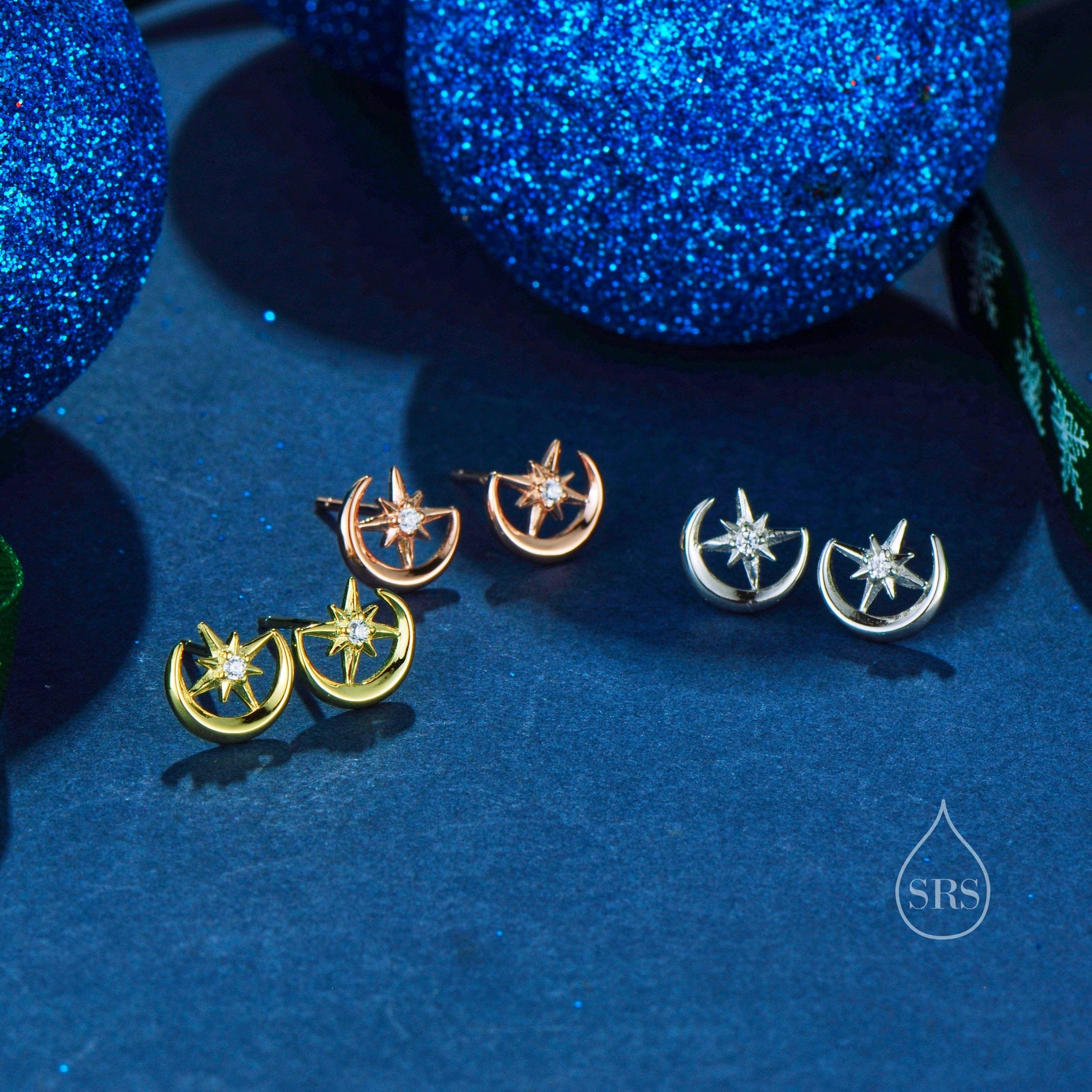 Delicate Moon and Star Stud Earrings in Sterling Silver, Silver, Gold or Rose Gold, Small Moon Earrings, Celestial Jewellery