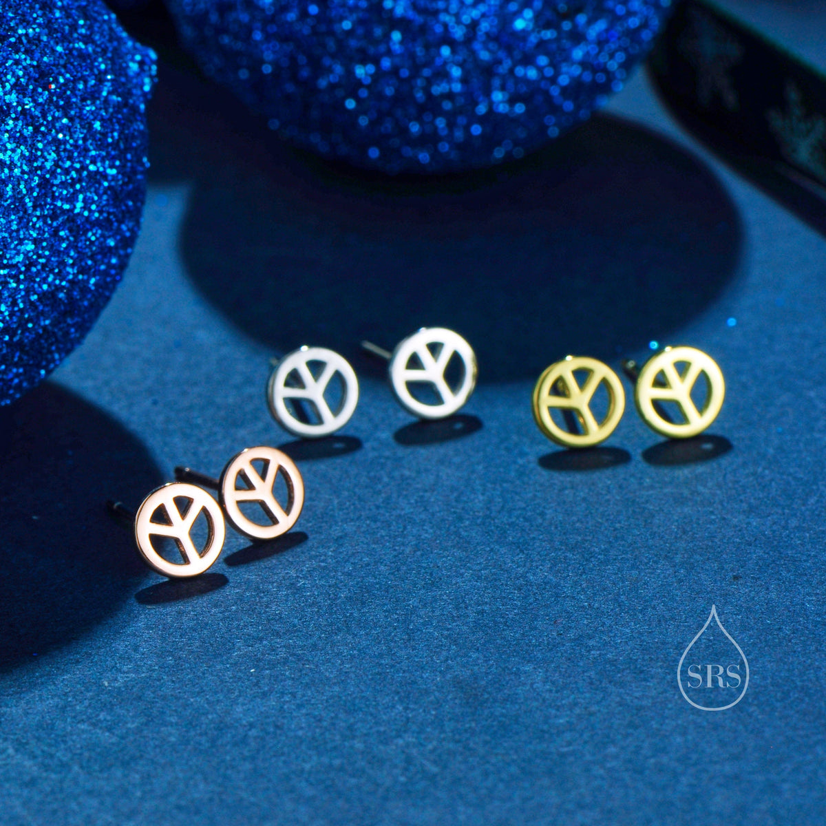 Tiny Peace Symbol Stud Earrings in Sterling Silver, Silver, Gold or Rose Gold, Small Peace Earrings, Love and Peace