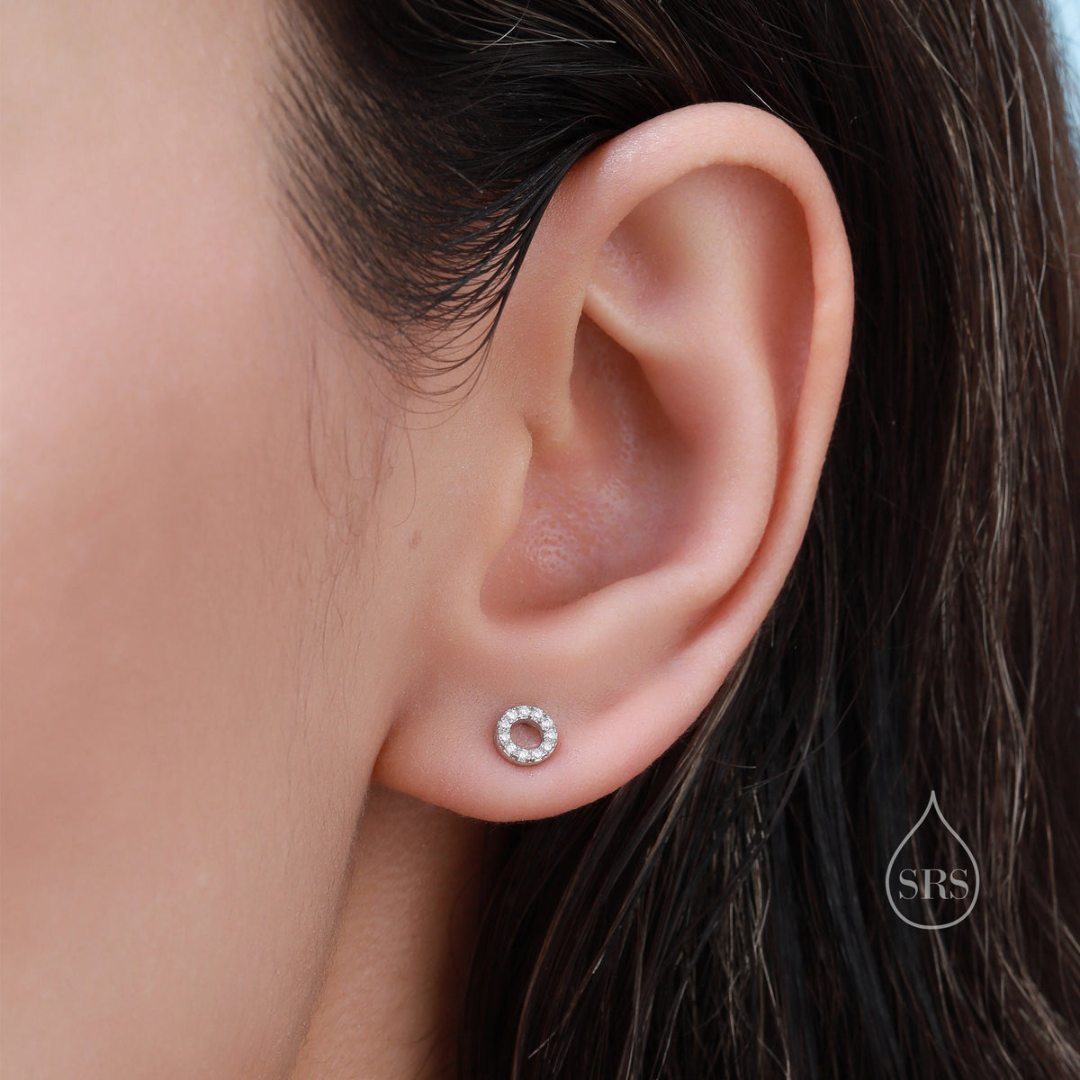 Tiny Open Circle Barbell Earrings in Sterling Silver, Silver or Gold, Screw Back Circle Earrings, Screwback Earrings