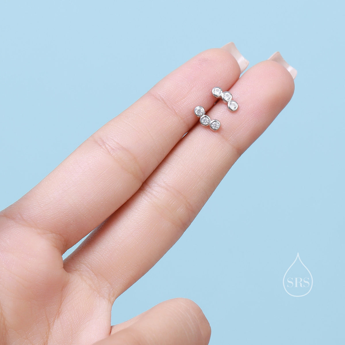 Tiny CZ Trio Stud Earrings in Sterling Silver, Silver, Gold or Rose Gold, Small CZ Earrings, Three CZ Earrings, Pebble Earrings