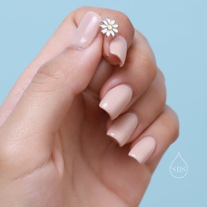 Flower Huggie Hoop Earrings in Sterling Silver, Curved Post Earrings, Open Hoops, Pull-Through Threader Earrings,