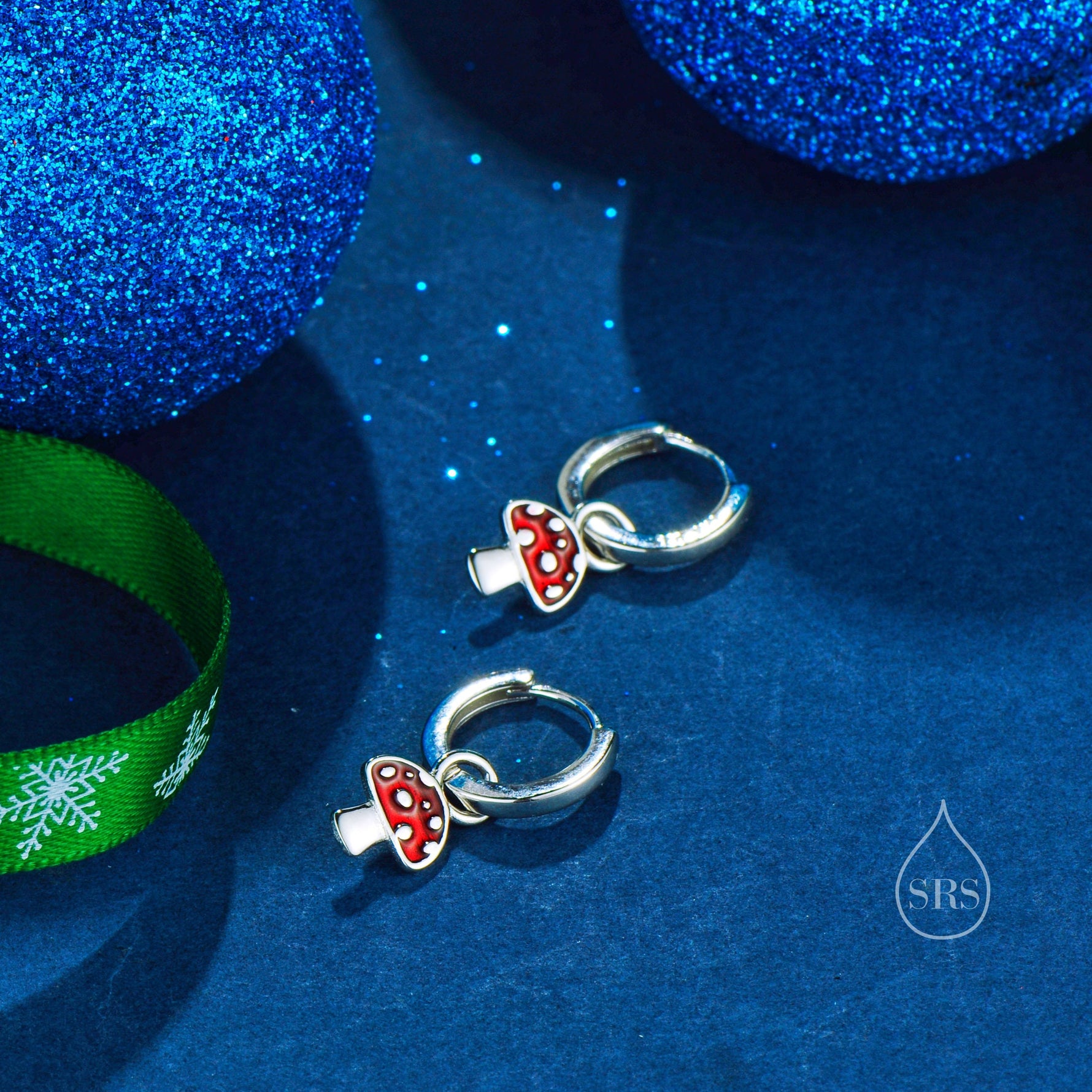 Dangling Mushroom Huggie Hoops in Sterling Silver, Silver or Gold , Mushroom Huggies, Mushroom Earrings, Detachable and Interchangeable