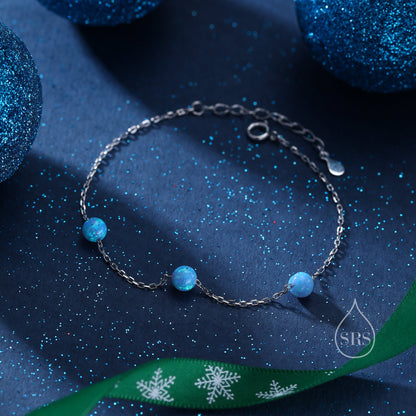 Floating Opal Bracelet in Sterling Silver, Blue Opal or White Opal, Silver or Gold, Satellite Bracelet, Solid Silver Bracelet