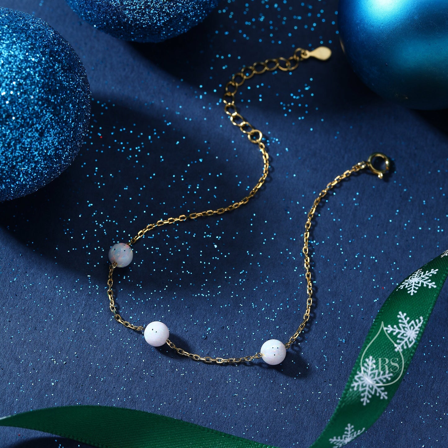 Floating Opal Bracelet in Sterling Silver, Blue Opal or White Opal, Silver or Gold, Satellite Bracelet, Solid Silver Bracelet