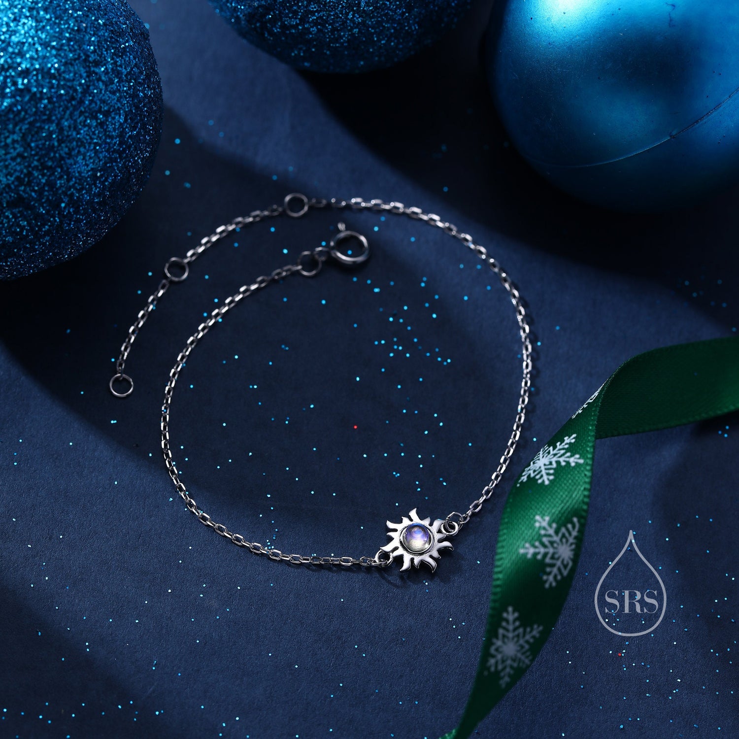 Extra Tiny Moonstone Sun Bracelet in Sterling Silver, Silver or Gold, Simulated Moonstone, Small Sun Bracelet, Silver Celestial Bracelet