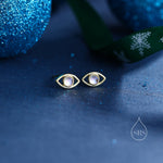 Moonstone Eye Stud Earrings in Sterling Silver, Opal Eye Earrings, Silver or Gold, Evil Eye Earrings, Blue Opal Eye Earrings
