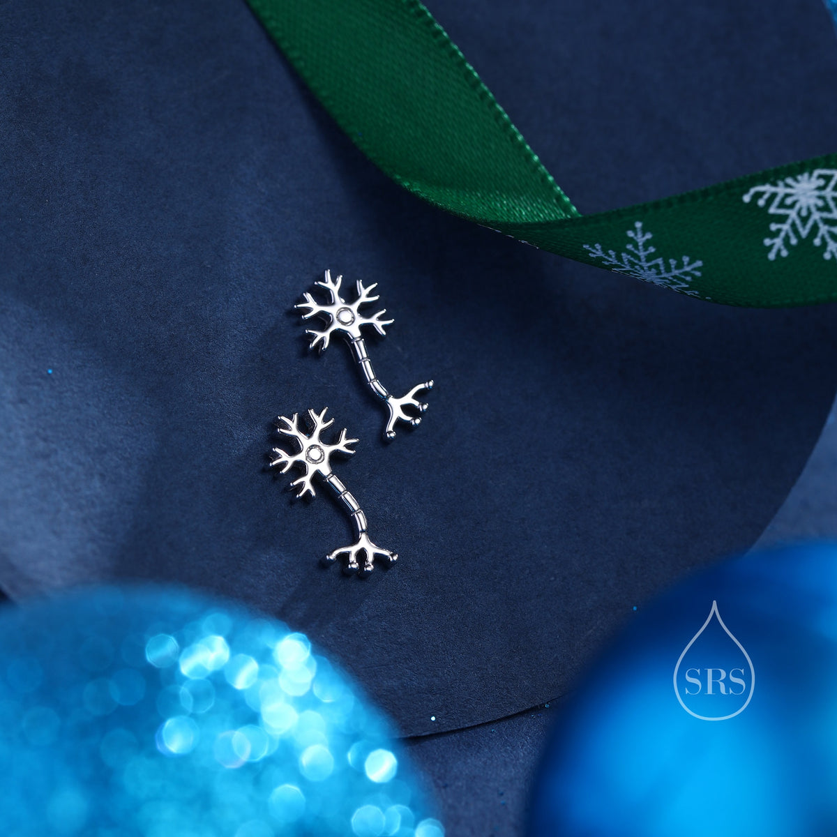 Tiny Neuron Cell 16G Internally Threaded Flat Back Earrings in Sterling Silver