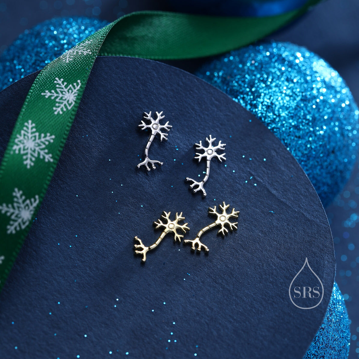 Tiny Neuron Cell Stud Earrings in Sterling Silver, Silver or Gold, Neurone Cell Earrings, Nerve Cells Earrings, Brain Earrings