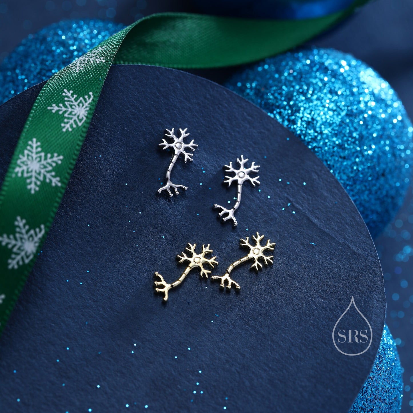 Tiny Neuron Cell Stud Earrings in Sterling Silver, Silver or Gold, Neurone Cell Earrings, Nerve Cells Earrings, Brain Earrings