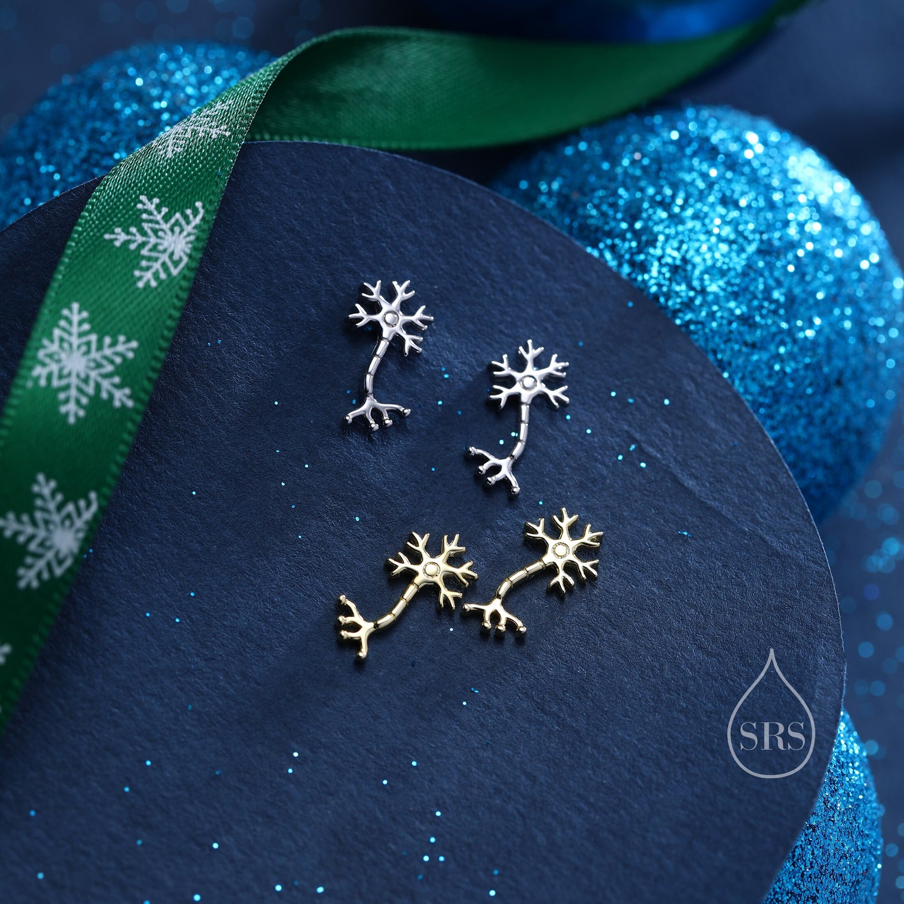 Tiny Neuron Cell Stud Earrings in Sterling Silver, Silver or Gold, Neurone Cell Earrings, Nerve Cells Earrings, Brain Earrings