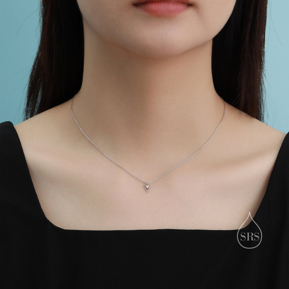 Extra Tiny Double Triangle CZ Pendant Necklace in Sterling Silver, Silver, Gold or Rose Gold, Tiny Geometric CZ Necklace, Arrowhead