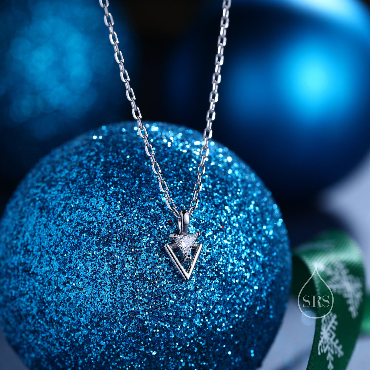 Extra Tiny Double Triangle CZ Pendant Necklace in Sterling Silver, Silver, Gold or Rose Gold, Tiny Geometric CZ Necklace, Arrowhead