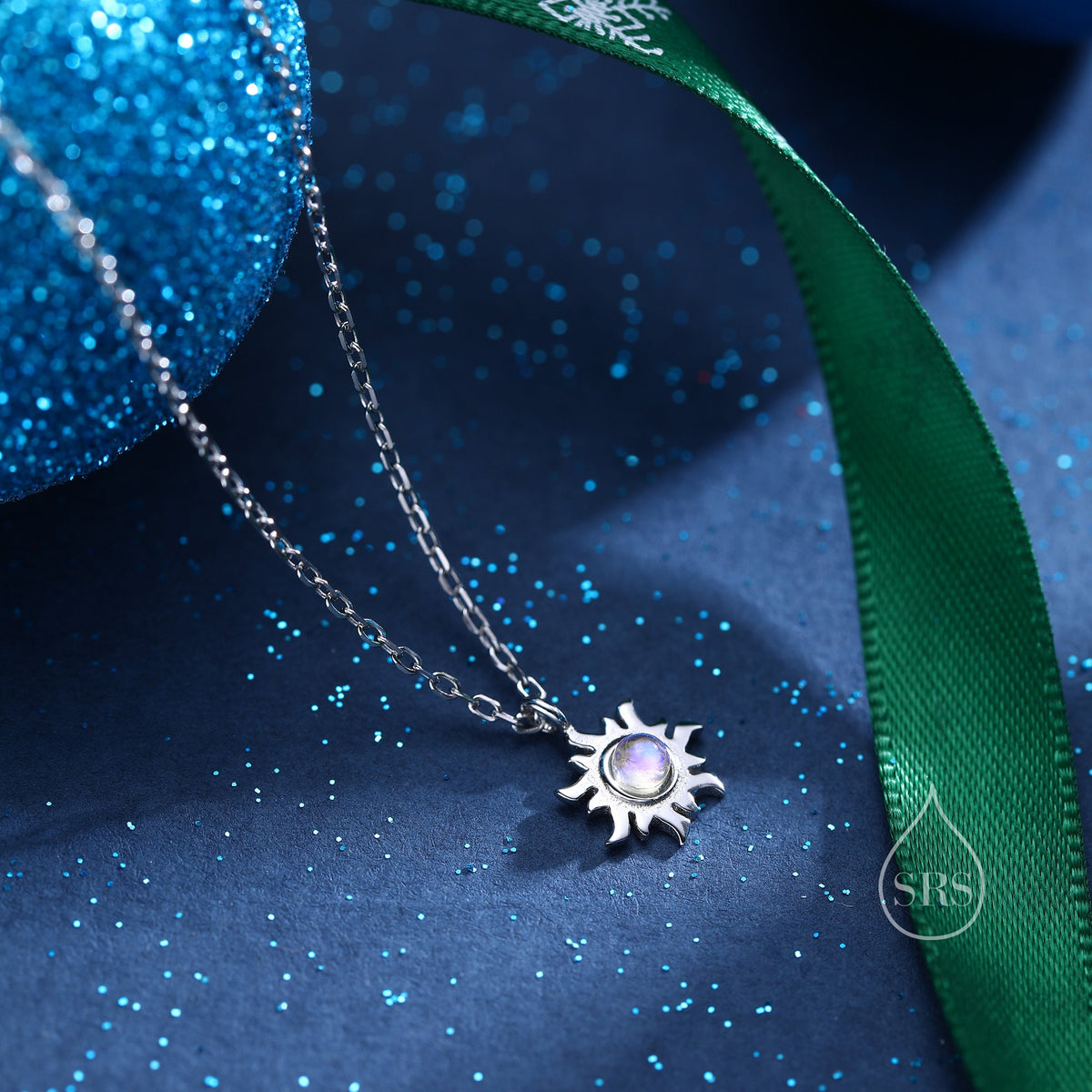 Tiny Moonstone Sun Pendant Necklace in Sterling Silver, Sun Necklace, Extra Tiny Sun Necklace, Lab Moonstone Sun Pendant, Celestial Jewelry