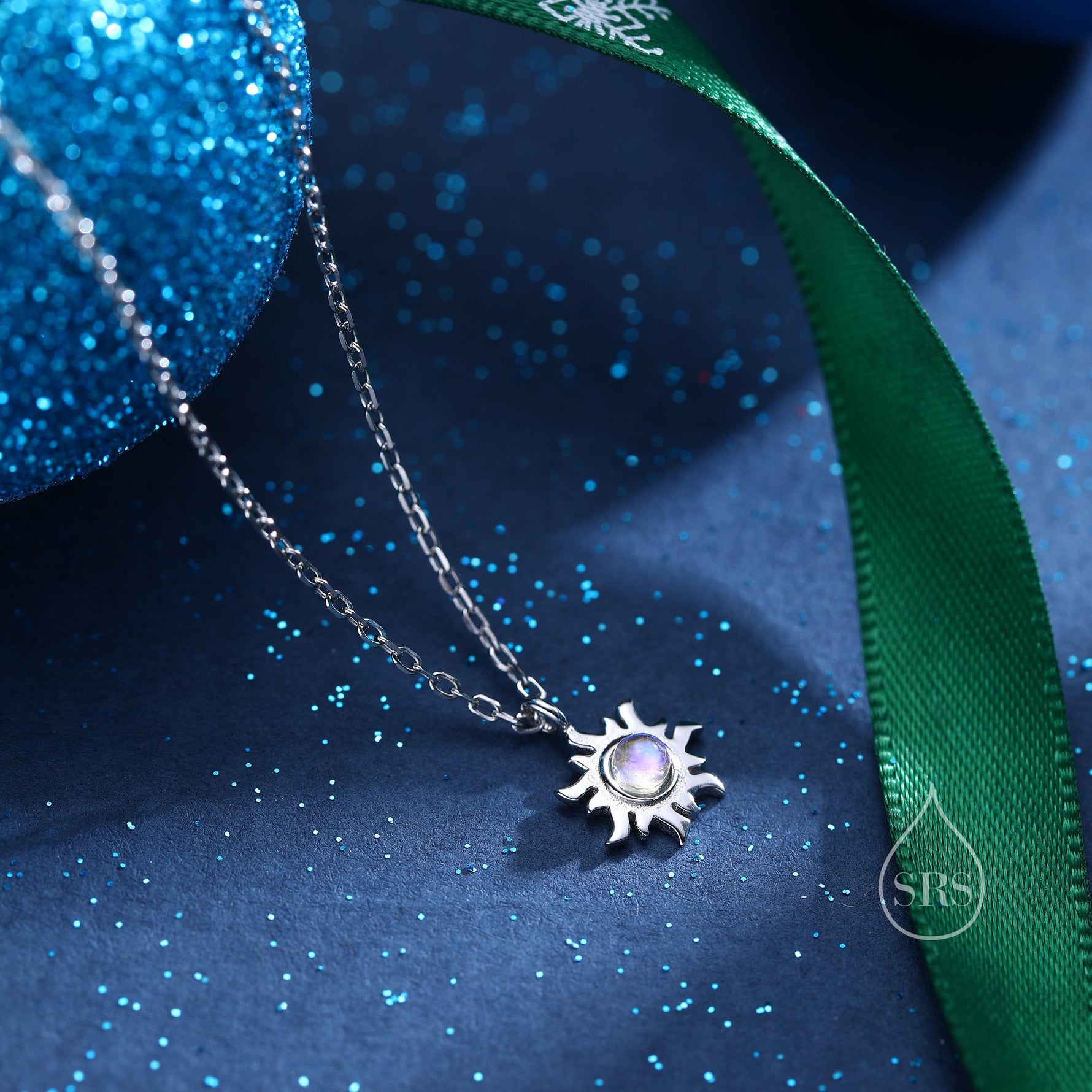 Tiny Moonstone Sun Pendant Necklace in Sterling Silver, Sun Necklace, Extra Tiny Sun Necklace, Lab Moonstone Sun Pendant, Celestial Jewelry