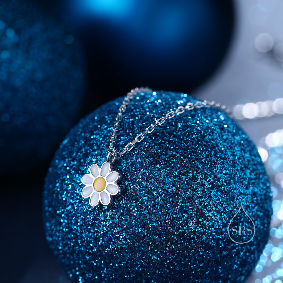Sterling Silver Tiny Little Daisy Flower Pendant Necklace, Flower Necklace, Daisy Necklace, Enamel Flower Pendant Necklace