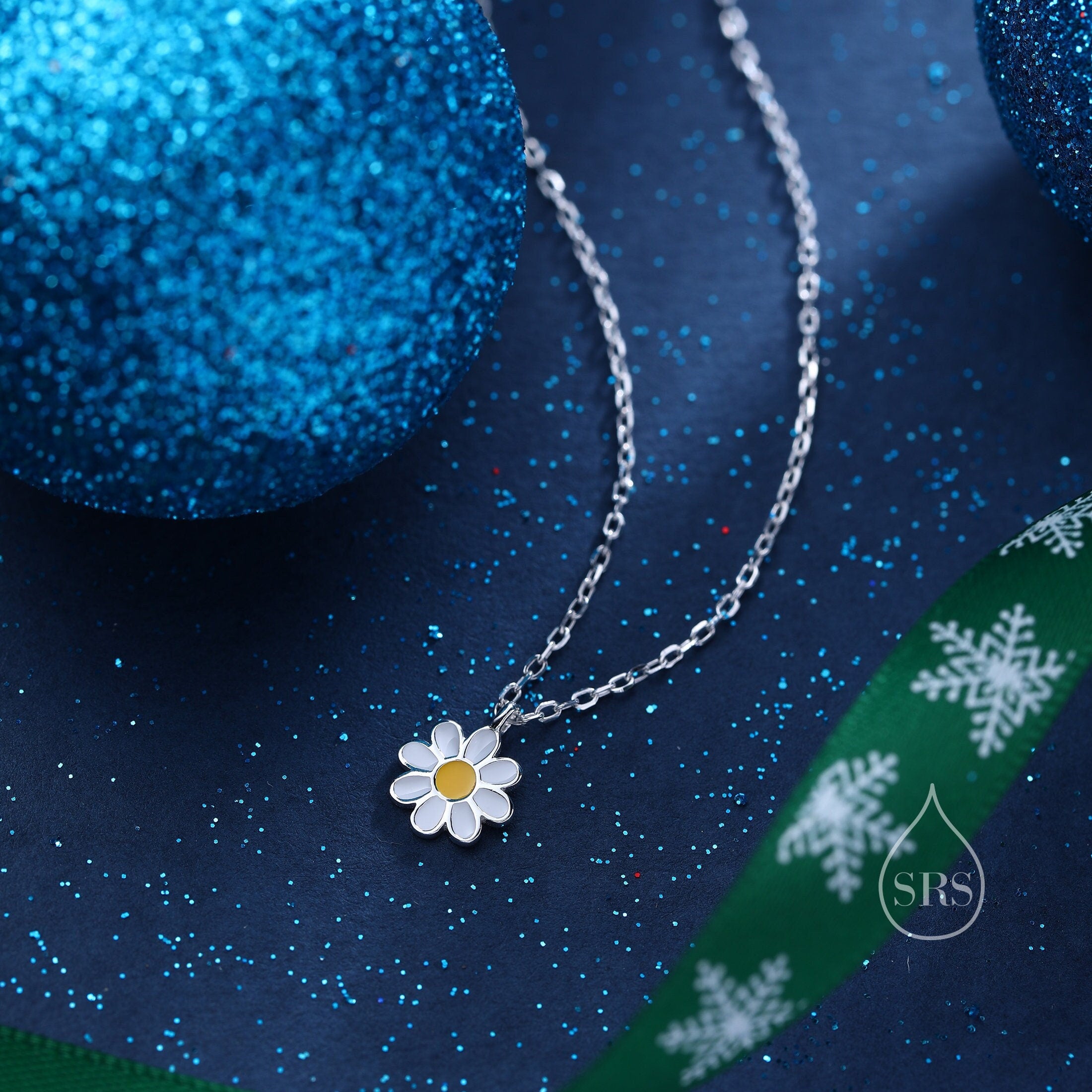 Sterling Silver Tiny Little Daisy Flower Pendant Necklace Flower Neck Silver Rain Silver