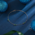 Tiny CZ Trio Bracelet in Sterling Silver, Silver or Gold , Tiny trefoil Emerald Green and clear Bracelet, CZ Three Crystal Bracelet