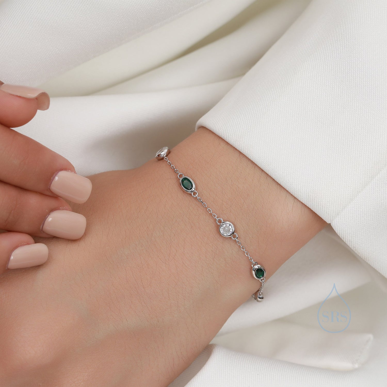 Green and Clear CZ Station Bracelet