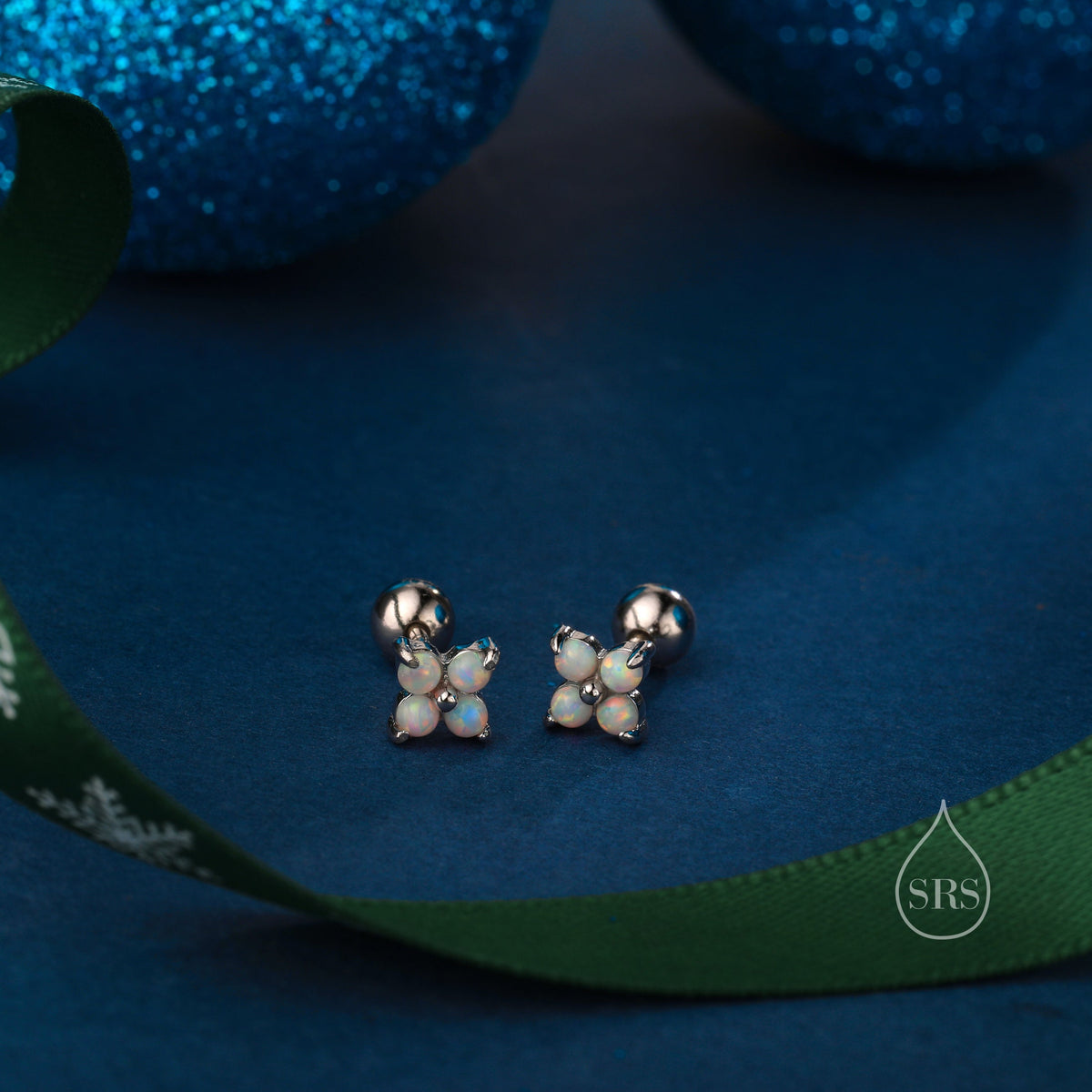Tiny Opal Hydrangea Screw Back Earrings & Stud Earrings