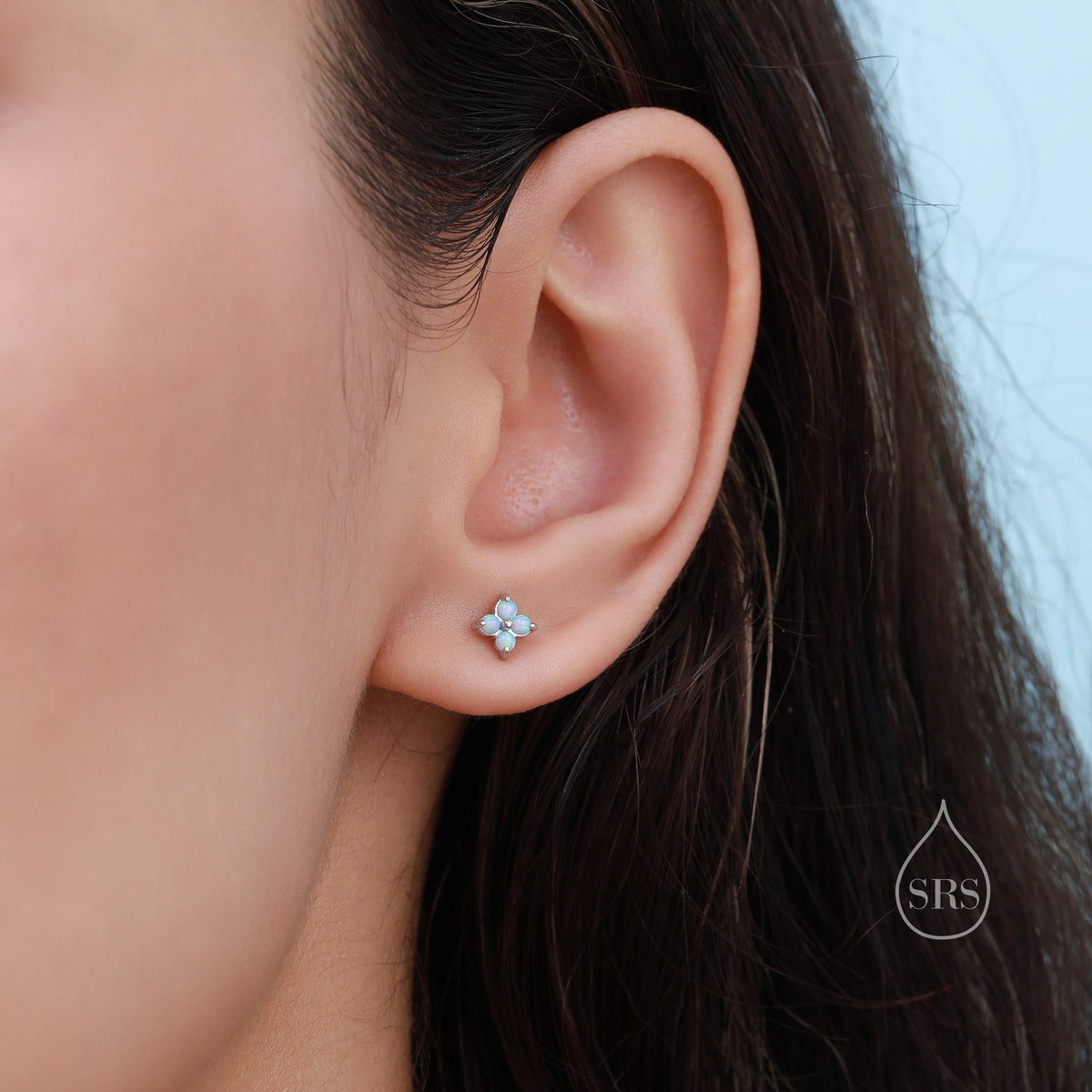 Tiny Opal Hydrangea Screw Back Earrings & Stud Earrings