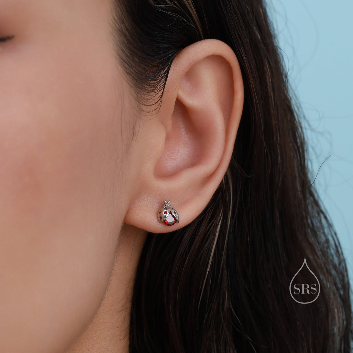 Tiny CZ Labybird Stud Earrings in Sterling Silver, Silver or Gold, Ladybug Earrings, Cute Red Ladybird Earrings