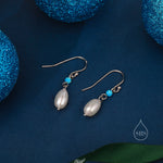 Genuine Freshwater Pearl and Blue Opal Drop Earrings in Sterling Silver, Delicate Keshi Pearl and Opal Earrings, Genuine Freshwater Pearls