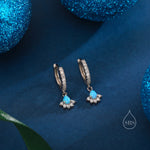 Sterling Silver Opal and CZ Crown Huggie Hoops, CZ Opal Fan Shape Hoop Earrings, Dainty Dangle Earrings, Blue Opal Earrings