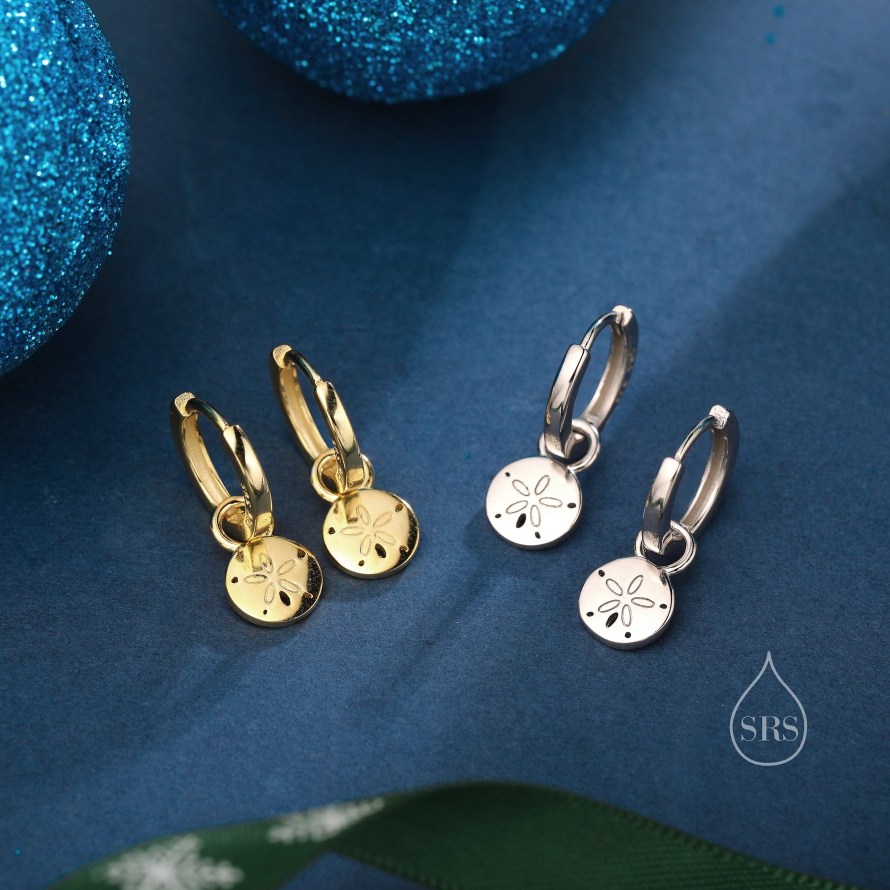Sand Dollar Huggie Hoops Earrings in Sterling Silver, Silver or Gold, Ocean Earrings, Sea Shell Earrings, Sand Dollar Earrings