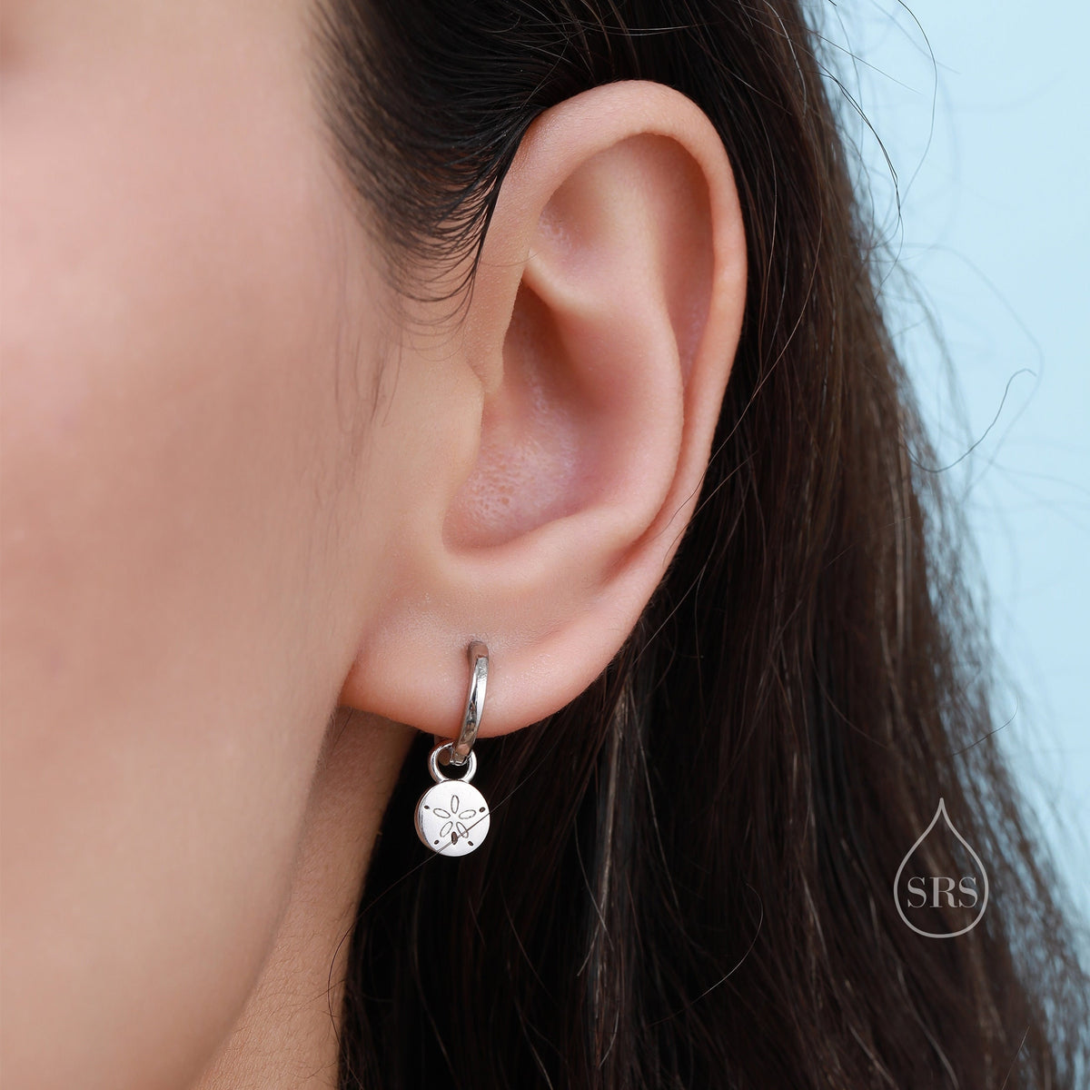 Sand Dollar Huggie Hoops Earrings in Sterling Silver, Silver or Gold, Ocean Earrings, Sea Shell Earrings, Sand Dollar Earrings